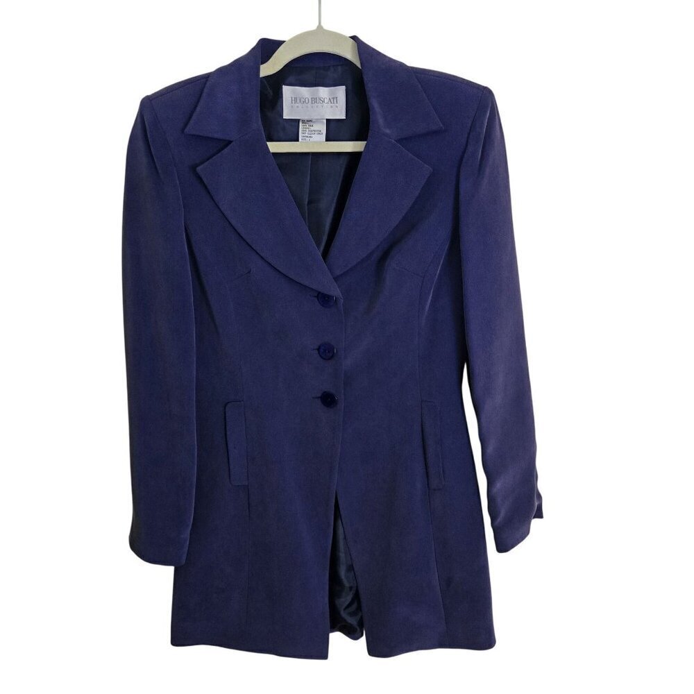 Hugo Buscati Collection 100% Silk Deep Purple 3 Button Blazer Size 2 - Picture 2 of 5